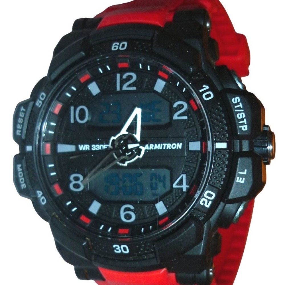 Armitron Pro Sport Mens Analog Digital Watch Black Red 20/5513 330FT WR